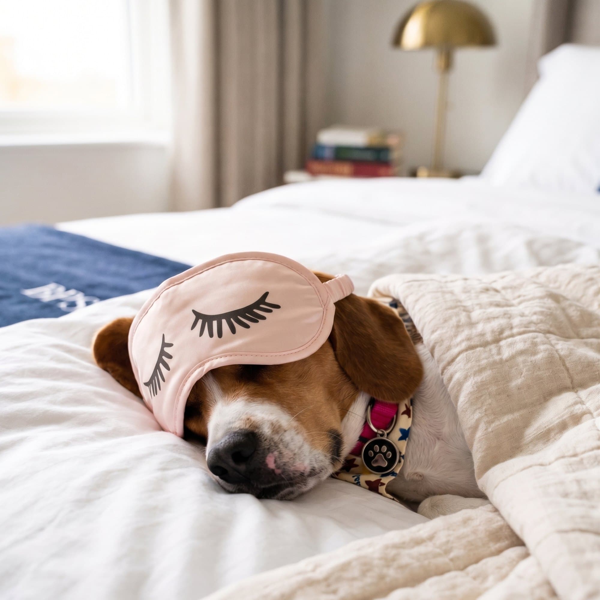 Dog relaxing on a bed during overnight boarding at BluePawSky's Fells Point home